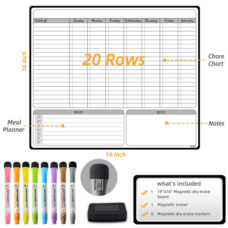 JJPRO Magnetic Dry Erase Chore Chart for Adults:Large Whiteboard16 x19-Chore Chart,Calendar,Meal Board Notes All-in-One,Behavior Chart,Teenagers,White - Image 2